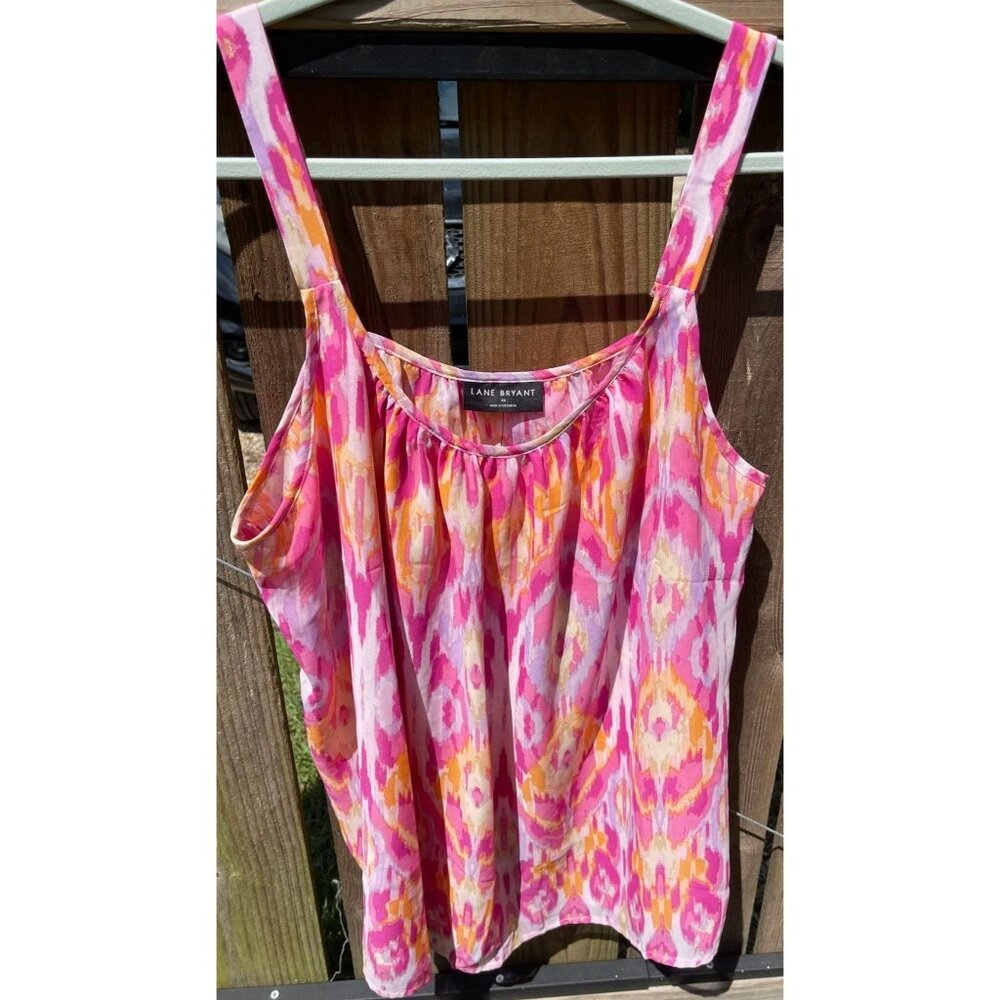 Lane Bryant Womens Size 20 Sleeveless Pink & Orange Ikat Print Top